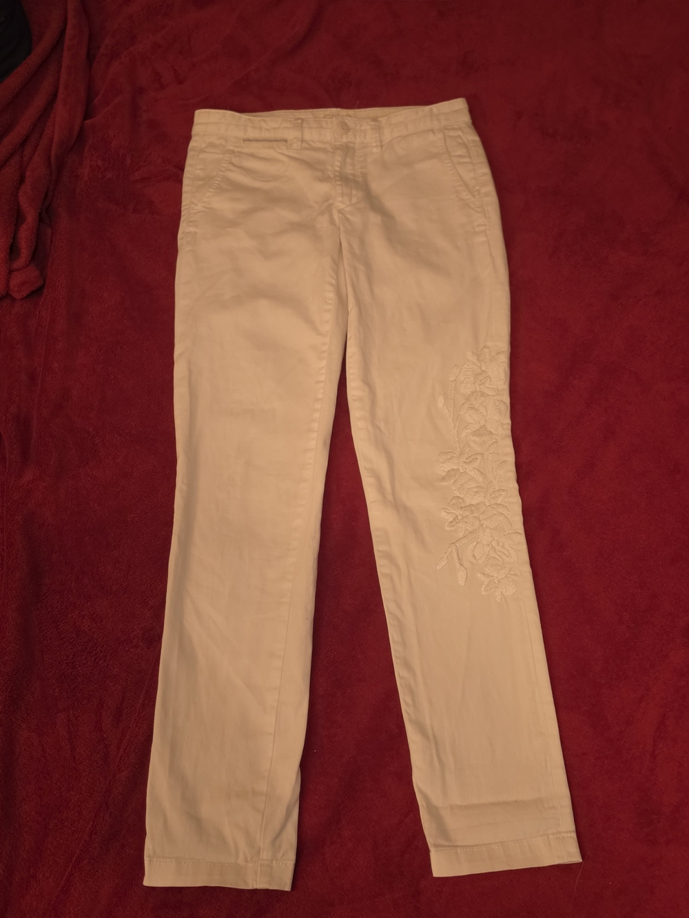 Anthropologie The Chino Floral Embroidered White Relaxed Pants Size 25